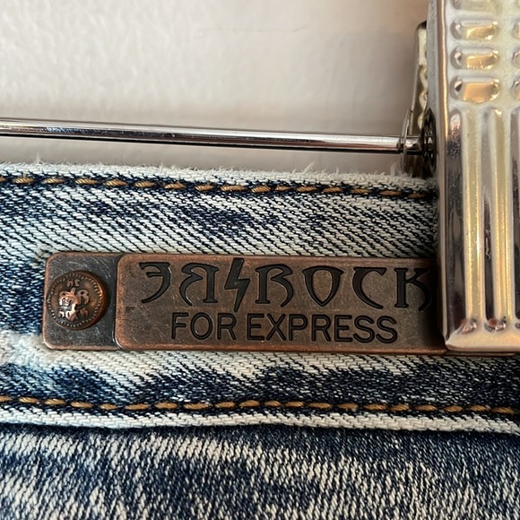 Rerock For Express Jeans SZ 8R Stretch Distressed Bootcut Design on Pockets - Picture 13 of 13